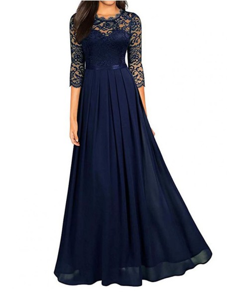 Round-Necked Lace Dress Women'S Formal Party Dress Long Dress Maxi Dress