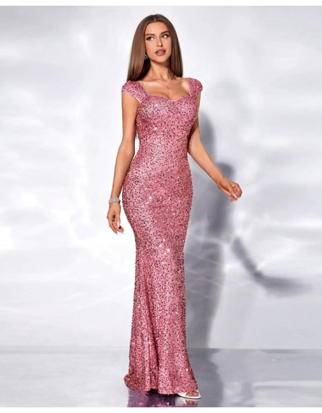 Sequins Women Maxi Dresses Birthday Female Party Dress Solid Color Sleeveless High Waist Solid Color Hip Long Dress