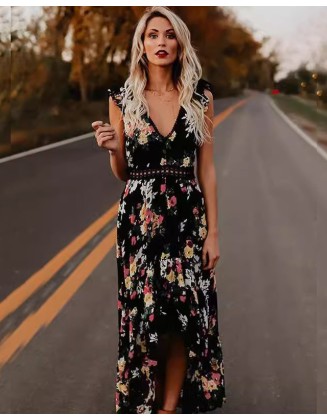 Sexy Backless Summer Women Maxi Dress Irregular Long Dress