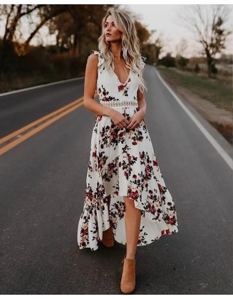 Sexy Backless Summer Women Maxi Dress Irregular Long Dress