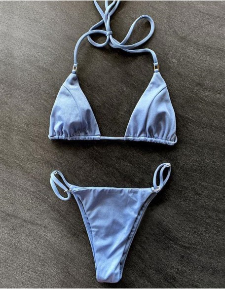 Split Slim Thong Holiday Sexy Bikini Lace Up Straps Neck Summer Beach Swimming Swimsuit