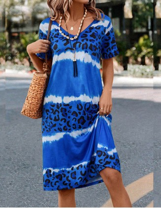 Summer New Women's Dress Women Sexy Leopard Print Short Sleeve Casual Dress