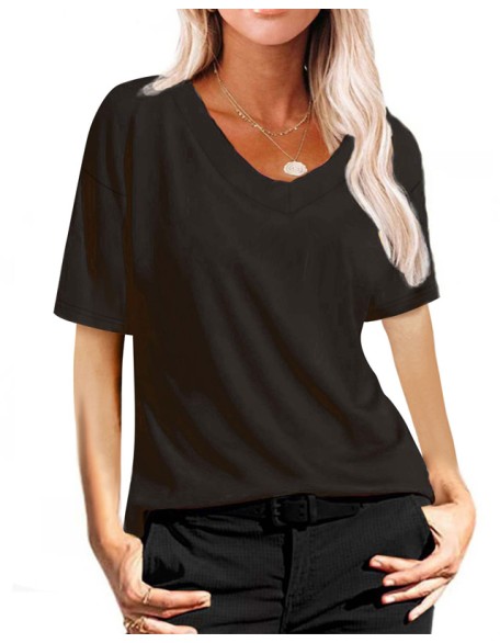 Summer V-Neck top Vintage Cotton Basic T-Shirt