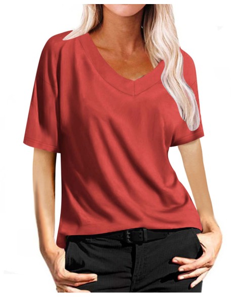 Summer V-Neck top Vintage Cotton Basic T-Shirt