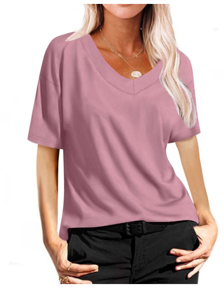 Summer V-Neck top Vintage Cotton Basic T-Shirt