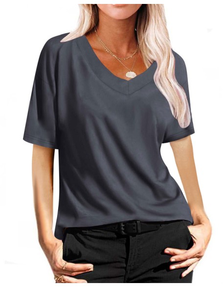 Summer V-Neck top Vintage Cotton Basic T-Shirt