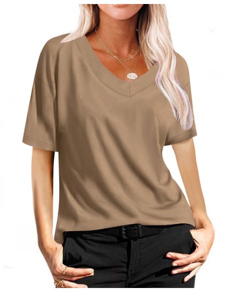 Summer V-Neck top Vintage Cotton Basic T-Shirt