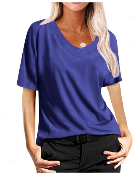 Summer V-Neck top Vintage Cotton Basic T-Shirt