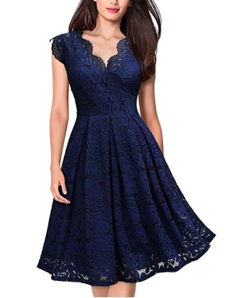 Vintage Lace V-neck Sleeveless Party Dress