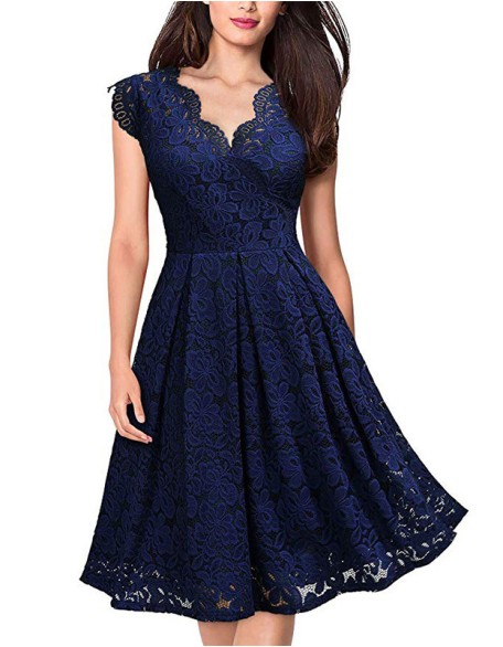 Vintage Lace V-neck Sleeveless Party Dress