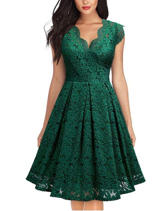 Vintage Lace V-neck Sleeveless Party Dress