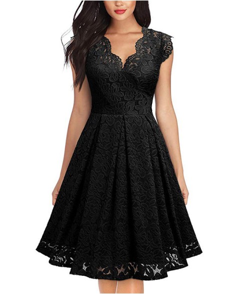 Vintage Lace V-neck Sleeveless Party Dress