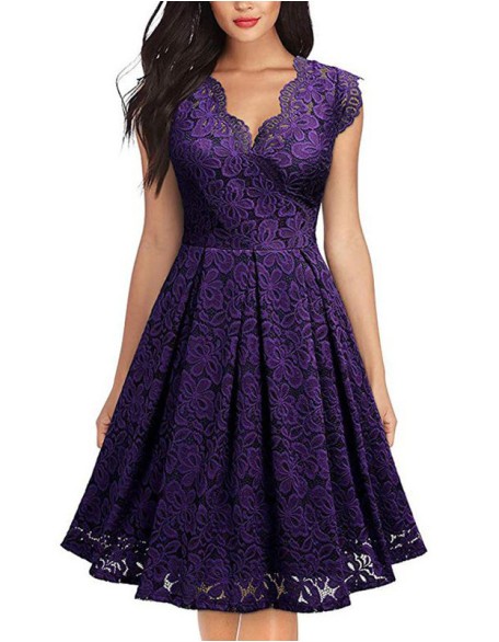 Vintage Lace V-neck Sleeveless Party Dress