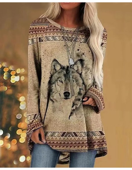 Women's Fashion Animal T Shirt Wolf Print T-shirt