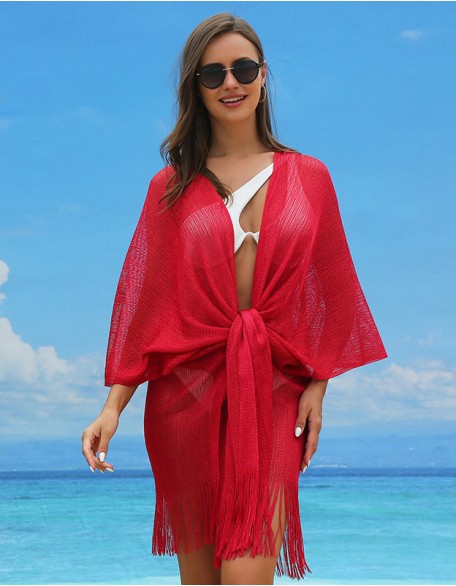 Women's Cover Up Split Holiday Beach Bikini Blouse Sexy Openwork Beach Blouse Skirt