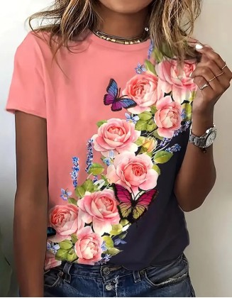 Women's Daily Butterfly Print T Shirt Casual Short Sleeve Round Neck Regular Tops