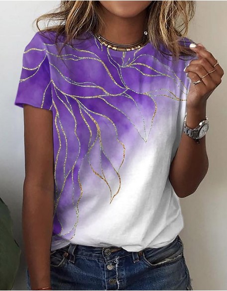 Women's Marble Print Round Neck T Shirt  Basic Short Sleeve Regular Casual Tops