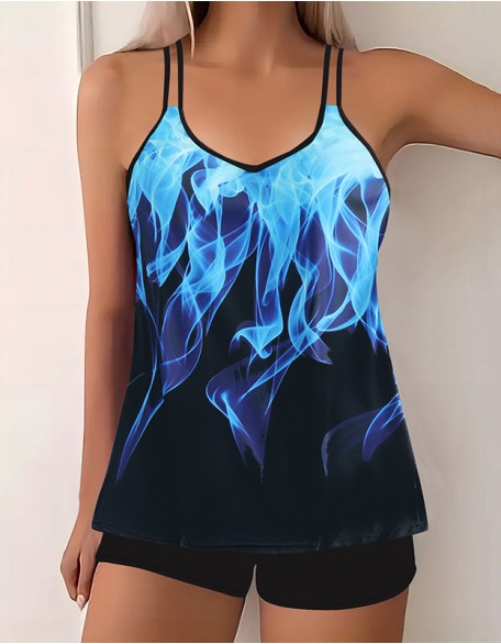 Women's Print Tankinis Split High Waisted Swimsuit