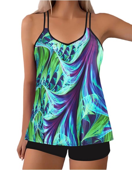 Women's Print Tankinis Split High Waisted Swimsuit