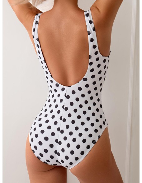 Women's Swimwear One Piece High Waist Vacation Beach Wear Polka Dot V Neck Sleeveless Bathing Suits