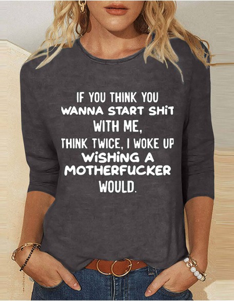 Women's Text Printed Cropped Sleeve T-Shirt Daily Weekend Basic Round Neck Shirt